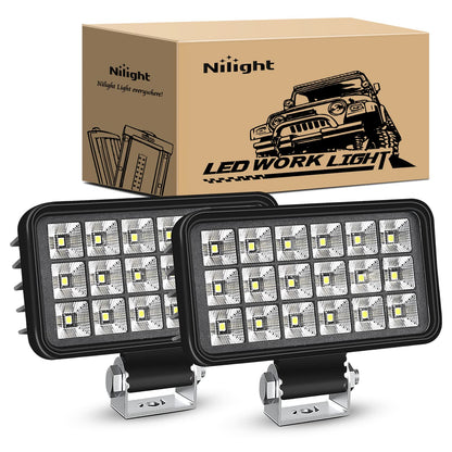 Nilight Luz de Trabajo LED Cuadrada 4.3 in, 60 W, Haz de Inundación 150° - 2 luces de inundación LED de 18 unidades