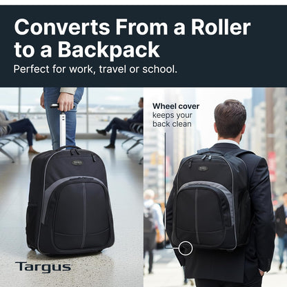 Targus Kompakter Roll-Rucksack für Business, Studenten und Reisen, Pendler, strapazierfähiges Material, Tablet-Tasche, abnehmbare Laptop-Schutzhülle