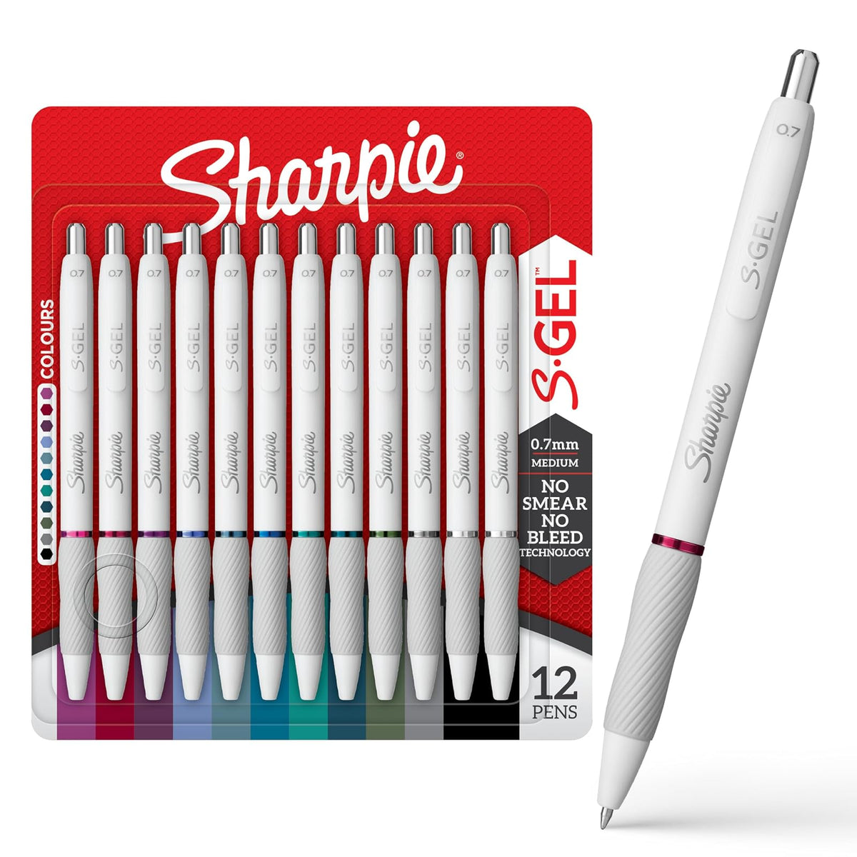 Sharpie - Bolígrafos de gel en forma de barril, cuerpo blanco perlado, punta media (0.7 mm), colores de tinta atrevidos, 12 unidades
