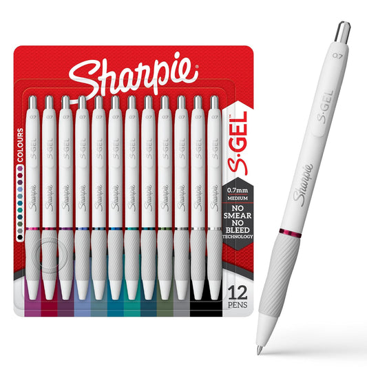 Sharpie - Bolígrafos de gel en forma de barril, cuerpo blanco perlado, punta media (0.7 mm), colores de tinta atrevidos, 12 unidades