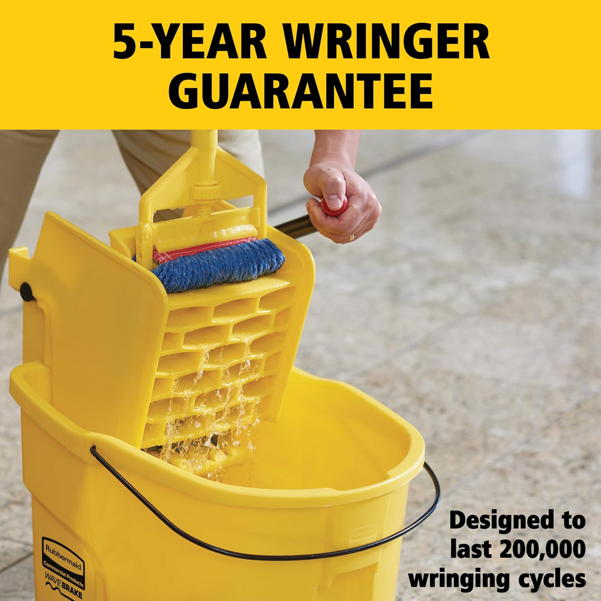 Rubbermaid Commercial WaveBrake FG748000 sistema de fregado de cubeta y escurridor de presión lateral, 26 cuartos de galón, amarillo, Amarillo, 35 Qt