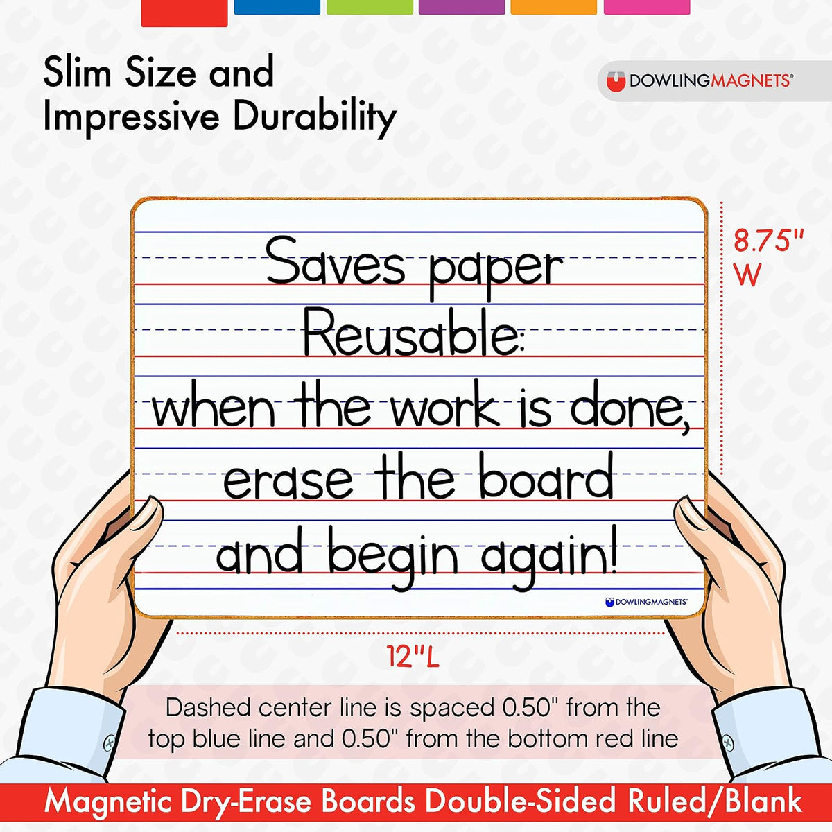 735206 Magnetic Dry Erase Boards - Double-Sided Ruled/Blank (Pack of 5)