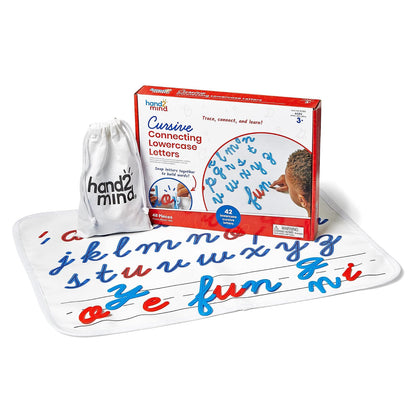 hand2mind Letras cursivas conectadas minúsculas, trazado táctil de letras, práctica de escritura cursiva del alfabeto, actividades de motricidad fina, suministros para educación en casa, manipulativos