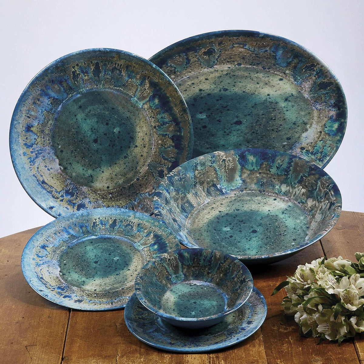 Certified International Radiance - Plato de cena de melamina verde azulado de 11 pulgadas, grande, multicolor, juego de 6