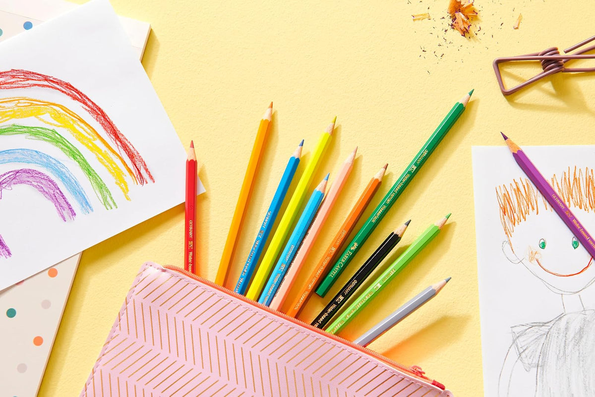 Faber-Castell Lápices de Color Hexagonal con 48 Lápices de Diferentes Colores, tienen un diseño hexagonal que proporciona un agarre cómodo y evita que rueden
