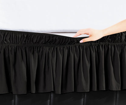 Elegant Comfort - Falda de Cama elástica con Volantes sólidos, con caída a Medida de 16 Pulgadas, fácil Ajuste, Alta Calidad Resistente a Las Arrugas y a la decoloración, tamaño King/Queen, Negro
