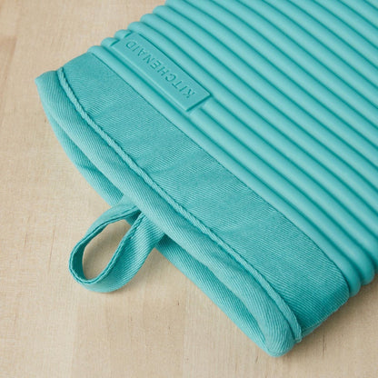 KITCHENAID - Juego de 2 Manoplas de Silicona Suave acanaladas, 7.5 x 13 Pulgadas, Aqua Sky