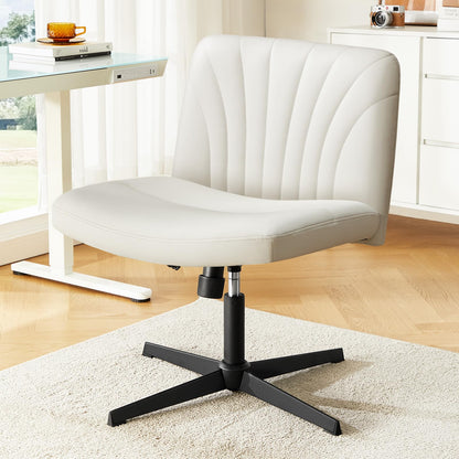 Marsail - Silla de Oficina con Patas Cruzadas: Silla de computadora de Piel sintética, Amplia sin Brazos, Silla giratoria de Altura Ajustable para Maquillaje, Espacio pequeño, habitación de Cama