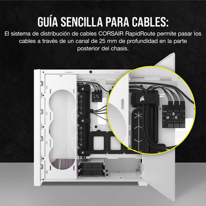 Corsair Semitorre iCUE 5000D RGB Airflow, 3 Ventiladores AF120 RGB Elite - Controlador iCUE Lighting Node Pro - Diseño de Alto Flujo de Aire - Blanco Verdadero