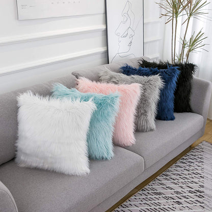 WLNUI Juego de 2 Fundas de Almohada esponjosas de Color Rosa, Serie de Lujo, Estilo Merino, Fundas de Almohada Decorativas de Piel sintética, Fundas de cojín cuadradas y peludas, 18 x 18 Pulgadas