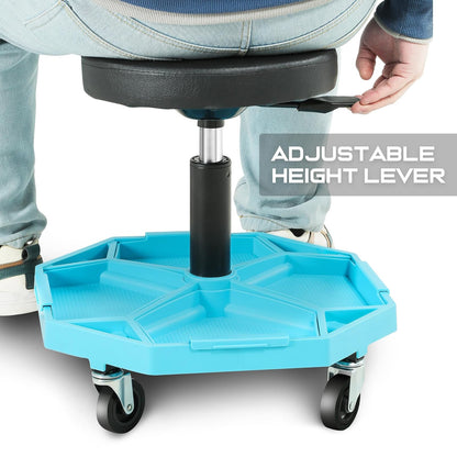 DNA MOTORING - Taburete mecánico neumático de Altura Ajustable con Bandeja de Herramientas, Capacidad máxima de Peso de 300 Libras, Azul, TOOLS-00480