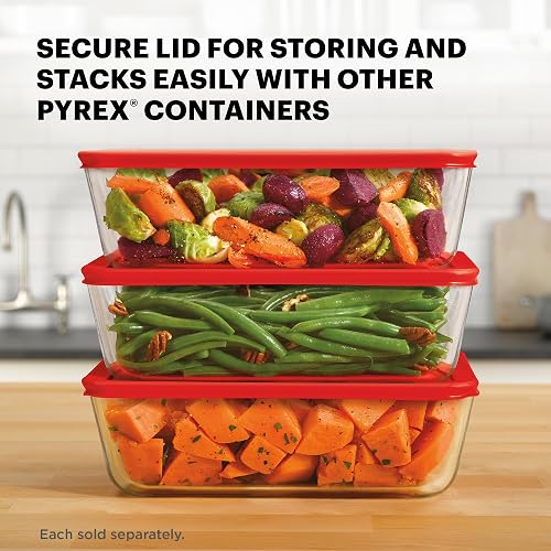 Pyrex Simply Store - Recipiente de vidrio para almacenamiento de alimentos, tapas de plástico no tóxico, sin BPA, congelador apto para lavaplatos, microondas, 11 tazas
