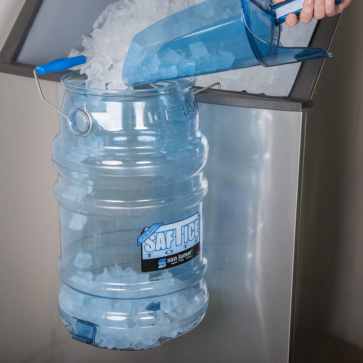 San Jamar Saf-T-Bolsa de Hielo con Colgador para Máquina de Hielo, Policarbonato, 6 Galones, Azul, Paquete de 2