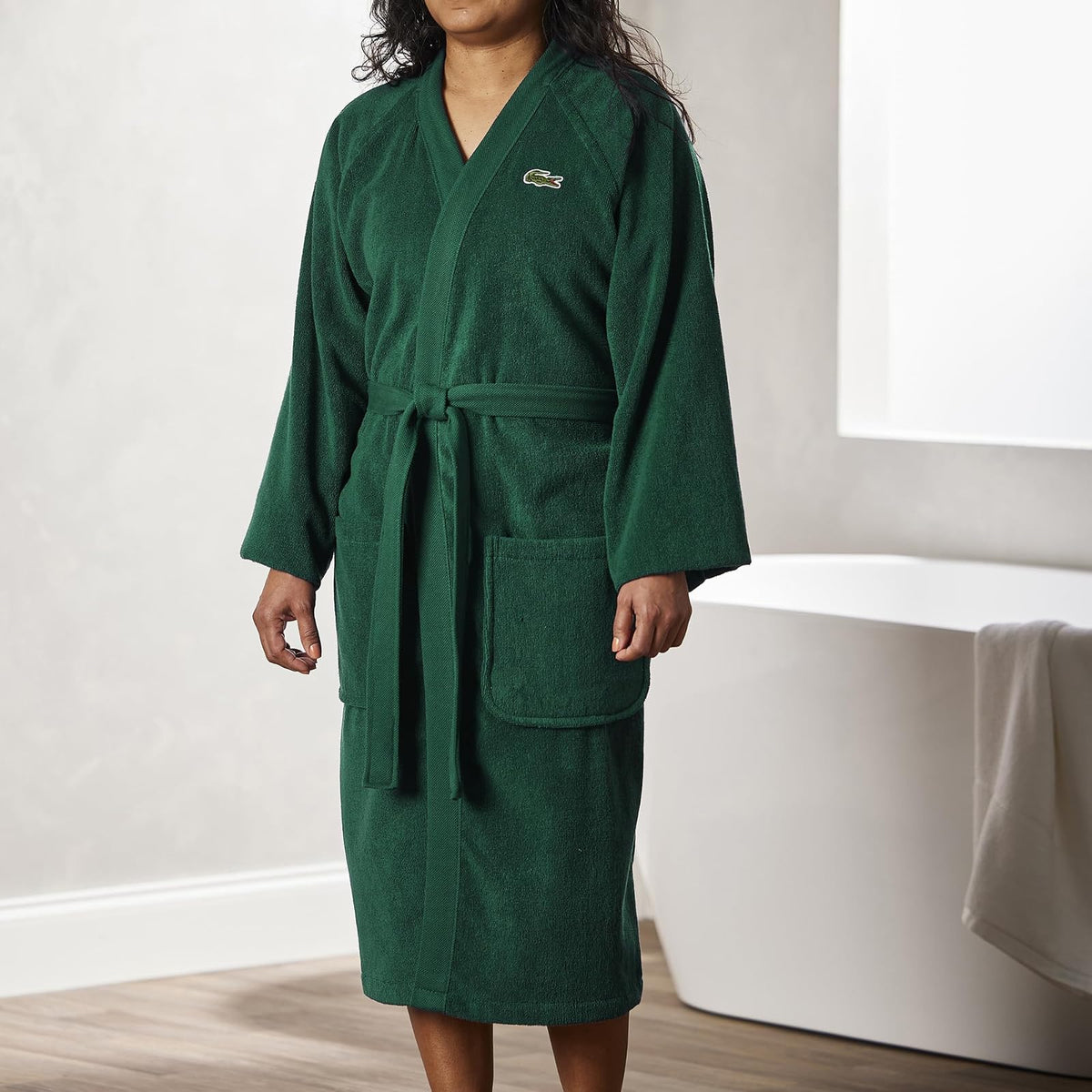 Lacoste - Bata de baño clásica de piqué 100% algodón suave, bata de baño unisex para adultos, absorbente y de secado rápido, talla única