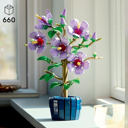 LEGO Hibisco Set de Construcción de Flores para Adultos, Decoración Floral en Maceta Azul para el Hogar o la Oficina, Regalo para Amantes de Las Plantas 10372