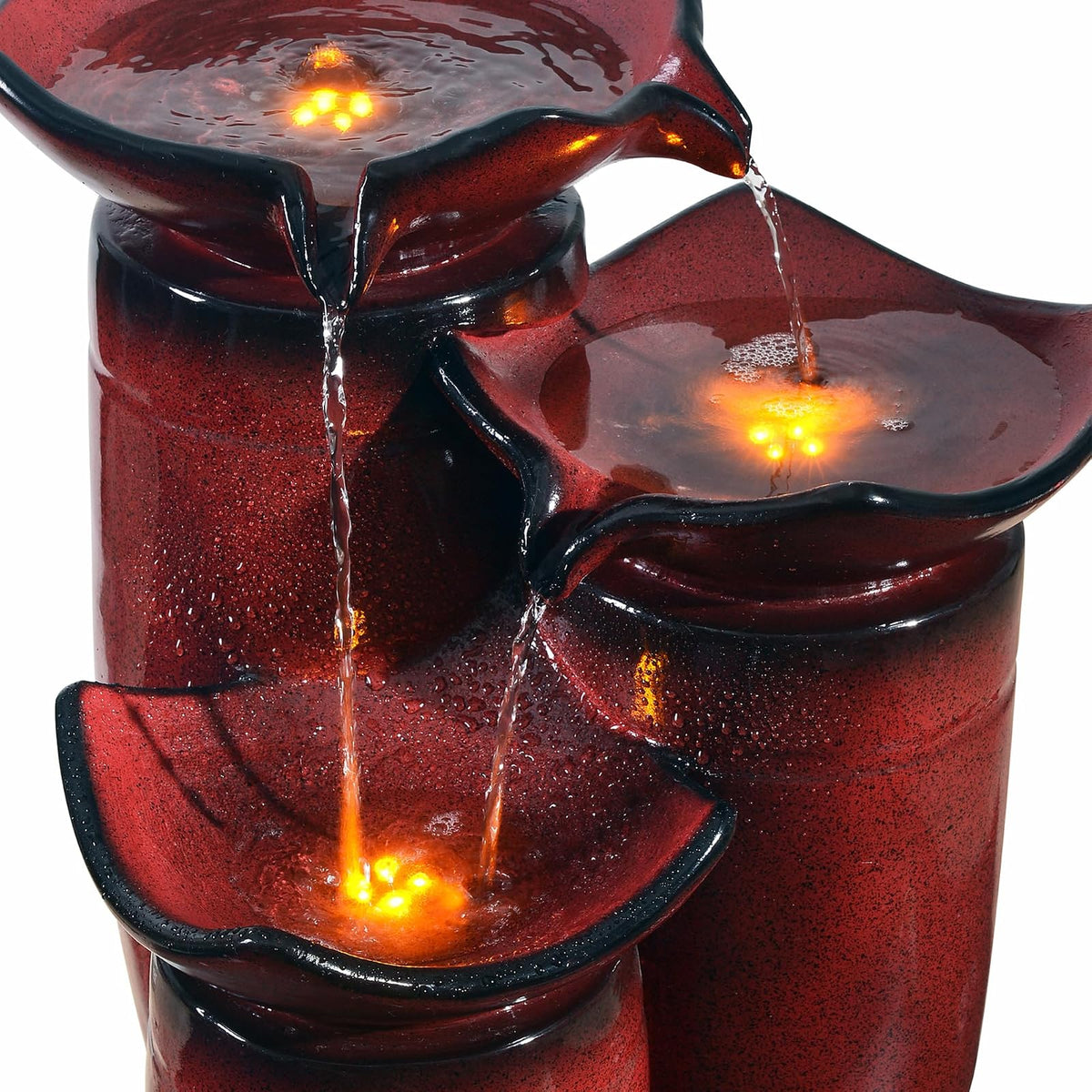 Teamson Home - Fuente de macetas de 3 Niveles con Luces LED y Bomba para Exteriores, Patio, jardín, Patio, terraza, 20 Pulgadas de Altura, Rojo Degradado