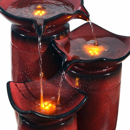 Teamson Home - Fuente de macetas de 3 Niveles con Luces LED y Bomba para Exteriores, Patio, jardín, Patio, terraza, 20 Pulgadas de Altura, Rojo Degradado