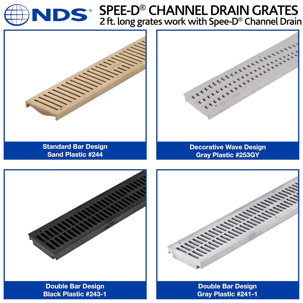 NDS 243 2' Speed-D Channel Drain Grate, Black