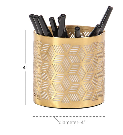Deco 79 - Vaso geométrico de metal con diseño tallado con láser, 4 x 4 x 4 pulgadas, dorado