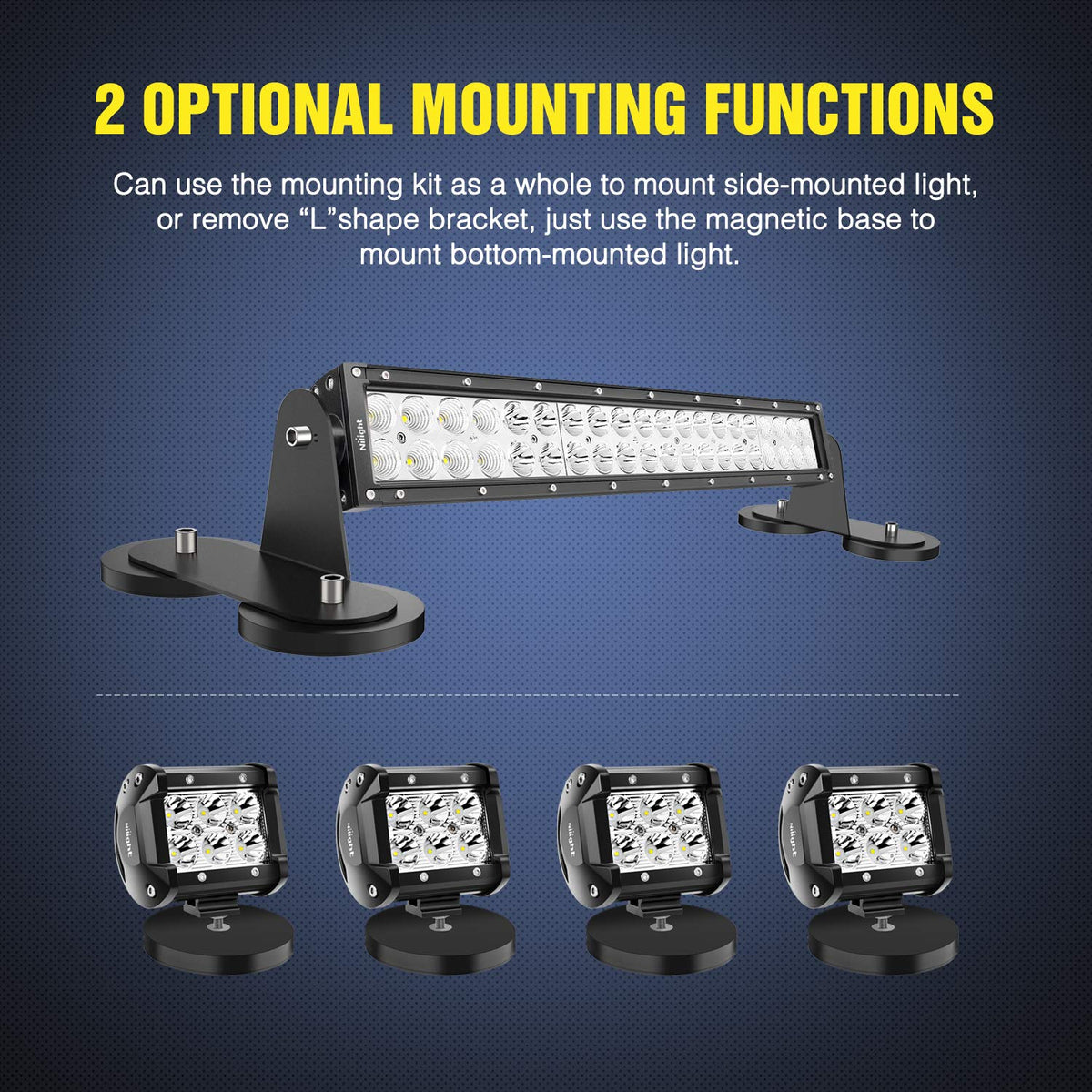 Nilight 2 Soportes de Montaje de Barra de Luz LED con Base Magnética para Techo/Campana, Negro, 90041B