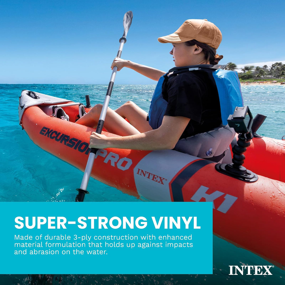 Serie de Kayak Inflable INTEX Excursion Pro: Incluye paletas de Kayak de Lujo de 86 Pulgadas y Bomba de Alto Rendimiento, PVC superresistente, Asiento de cubeta Ajustable, Soportes para caña de