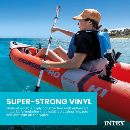 Serie de Kayak Inflable INTEX Excursion Pro: Incluye paletas de Kayak de Lujo de 86 Pulgadas y Bomba de Alto Rendimiento, PVC superresistente, Asiento de cubeta Ajustable, Soportes para caña de