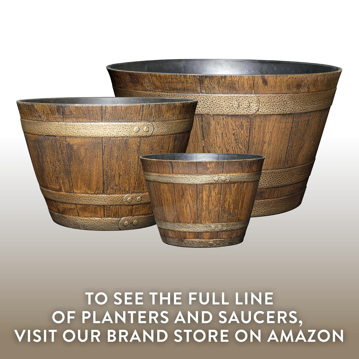 Whiskey Barrel Planter, Distressed Oak, 9" (Durable high density resin construction)