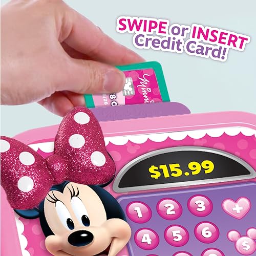 Just Play - MINNIE Disney Junior Mouse Bowtique Caja registradora con Sonidos, Juego de Disfraces y simulación