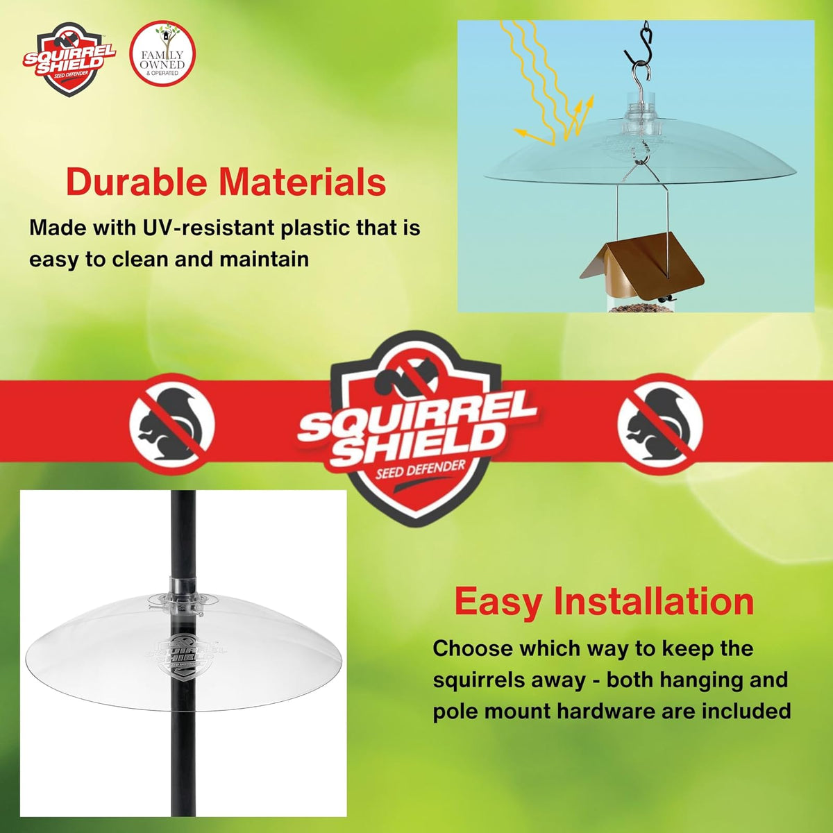 Squirrel Shield - Deflector de ardilla de plástico de 16 pulgadas para comedero de semillas de aves silvestres al aire última intervensión, a prueba de ardillas, protege comederos colgantes y