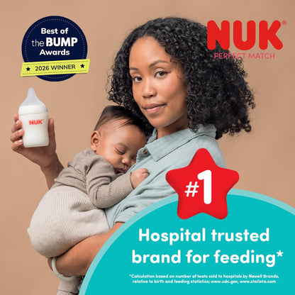 NUK Perfect Match - Botella natural + anticólicos, 5 onzas, paquete de 4