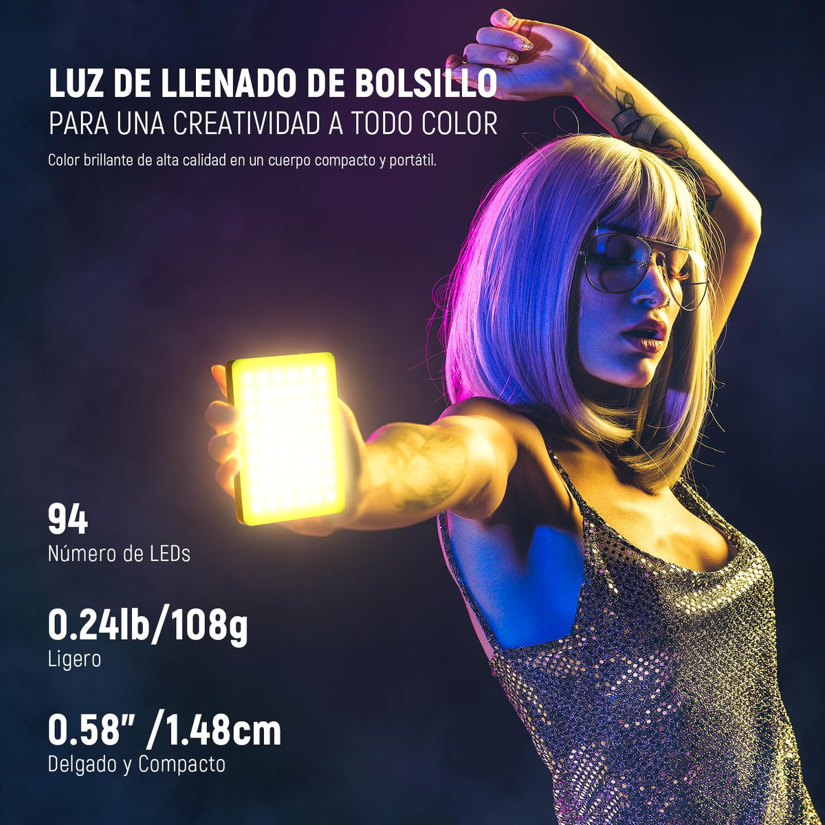 NEEWER VL67C RGB Luz Selfie con App Control, 94 LED CRI97 2000mAh Recargable, Cold Shoe Mount como Panel de Iluminación, Clip Portátil Delantero y Trasero Móvil para TikTok, Foco de Videoconferencia