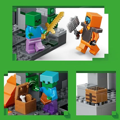 LEGO Minecraft El Calabozo de Zombies – Juguete de Construcción y Juego para Niños y Niñas Desde 8 Años – Set Minecraft con 3 Zombies, Figura de Guerrero y Accesorios – 21587