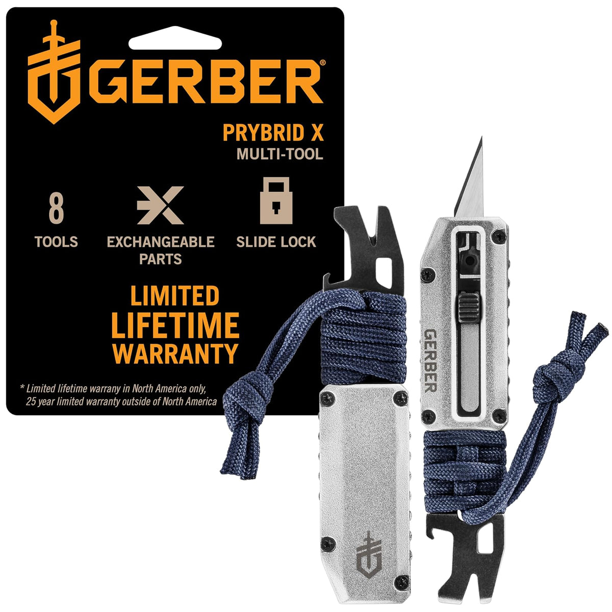 Gerber Gear Prybrid X Cuchillo de afeitar de bolsillo multiherramienta, cuchillo utilitario EDC con hoja retráctil y barra de palanca para llevar diario, azul urbano - Azul (Urban)