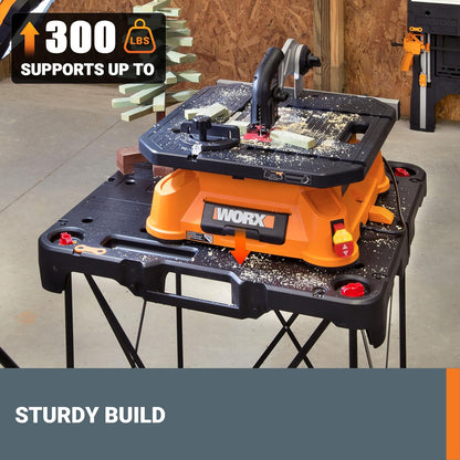Worx WX066 Sidekick - Mesa de trabajo plegable portátil, todo en uno | Marco de acero ABS de 13 libras; capacidad de peso de 300 libras; patas estables; almacenamiento de plegado rápido