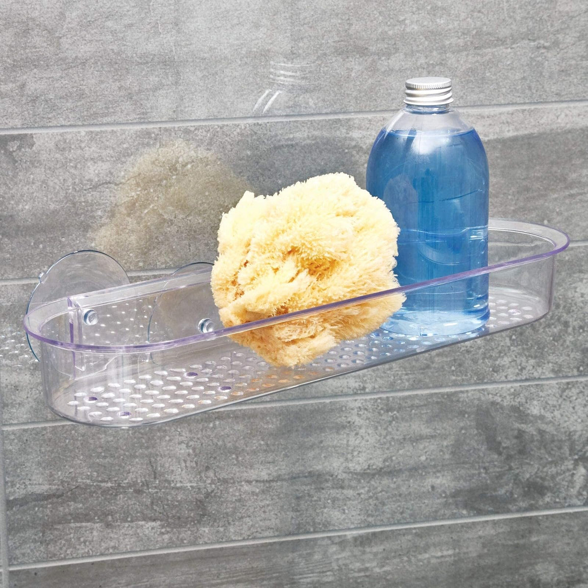 interDesign Basic Estante para Ducha, repisa de Ducha Larga con ventosas y Fabricada en plástico, Transparente