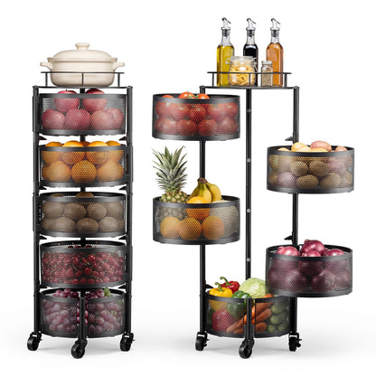 VEVOR Carro de Cocina de 5 Niveles, Carrito Auxiliar con Cestas de Alambre Giratorias para Frutas y Verduras, Carrito con Ruedas con Tapa Metálica, para Cocina, Baño, 340 x 315 x 942 mm, Negro