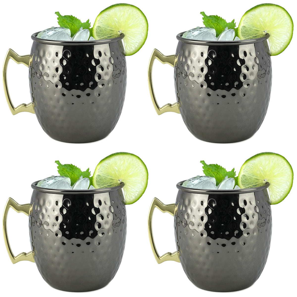 Arora - Vasos de metal Moscow Mule de cobre, 22 oz, juego de 4 - Negro-Juego de 4 unidades de acero inoxidable