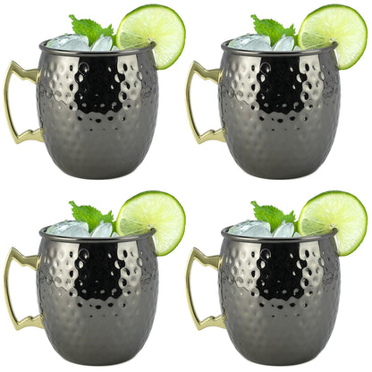 Arora - Vasos de metal Moscow Mule de cobre, 22 oz, juego de 4 - Negro-Juego de 4 unidades de acero inoxidable