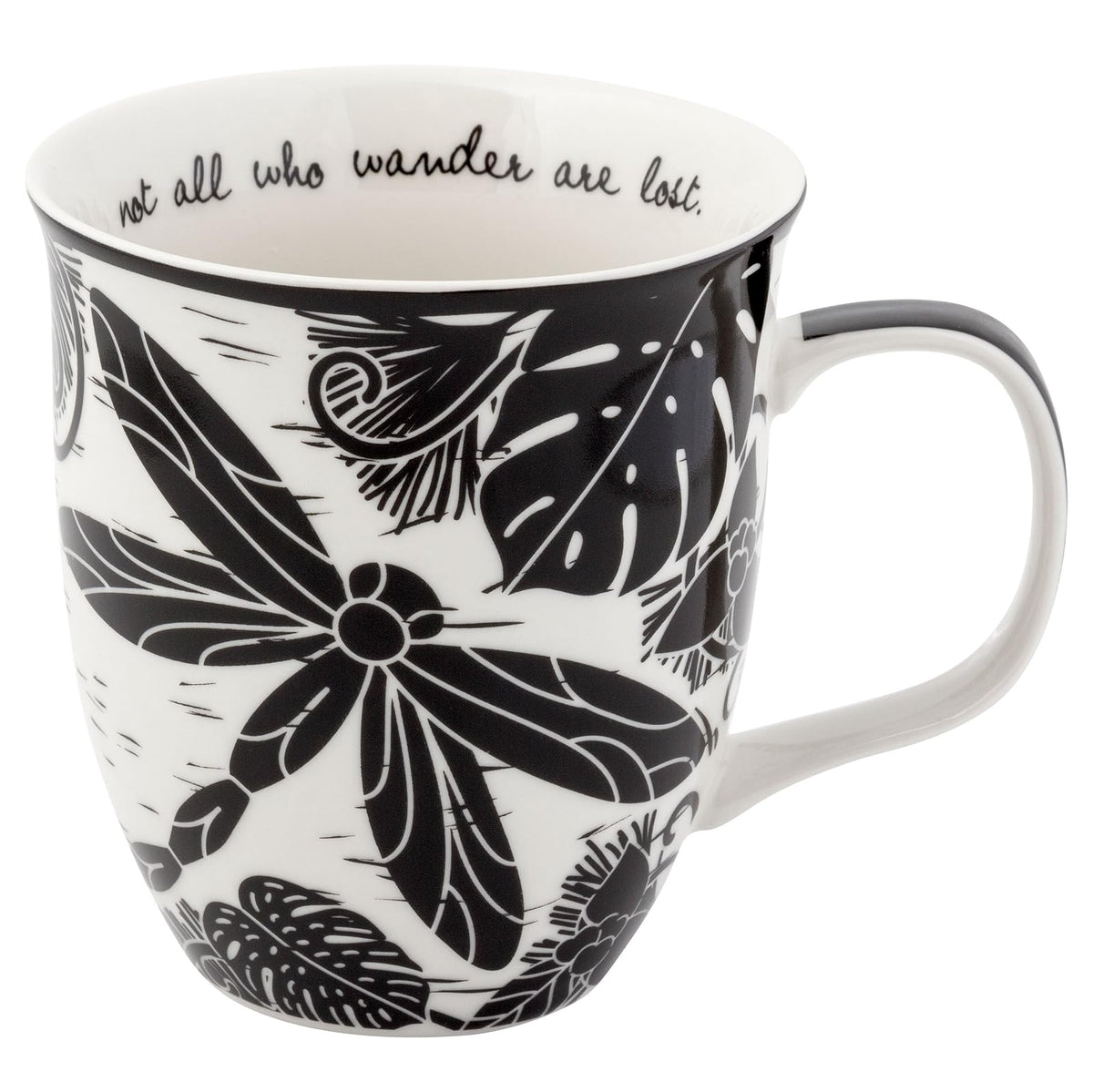 Karma Gifts Taza Boho Blanco y Negro, 14 oz - Libélula