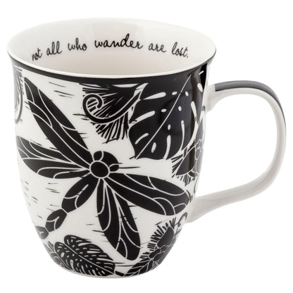 Karma Gifts Taza Boho Blanco y Negro, 14 oz - Libélula