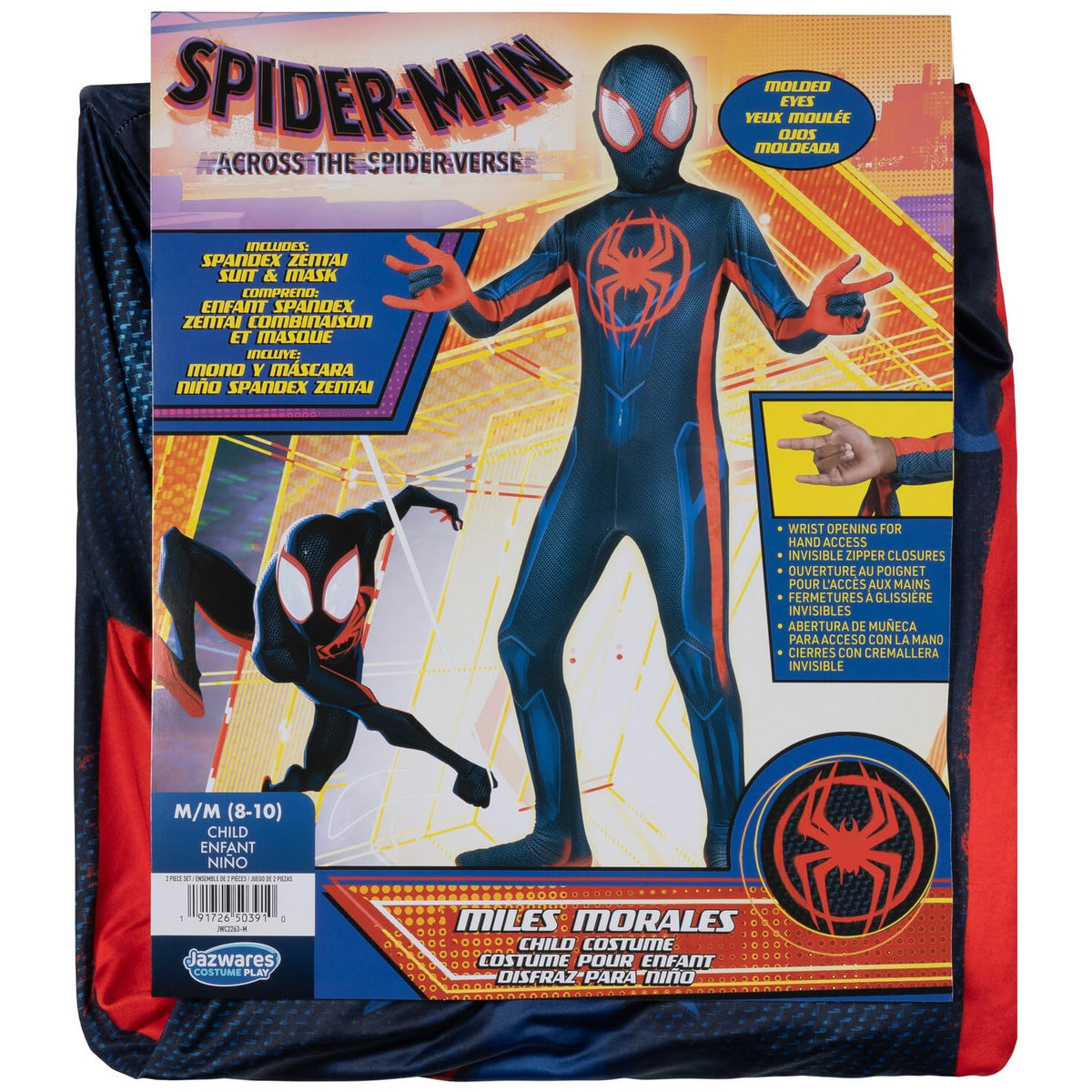 Marvel Miles Morales: Disfraz oficial de Zentai de Spider-Man para jóvenes, elastano elástico con cremalleras ocultas y aberturas para la muñeca