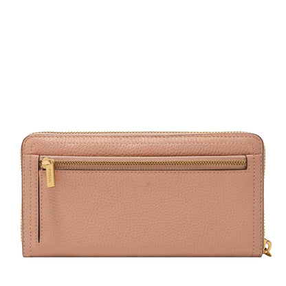 Cartera de mano con cremallera Fossil Logan de piel en color rosa para mujer