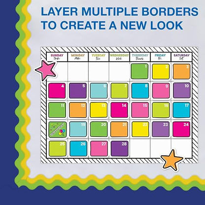 Carson Dellosa - Tablero de anuncios de 65 pies, color azul marino, 1 rollo de ribete festoneado para pizarrón blanca rodante, corcho y pósterboard, decoraciones patrióticas, fiestas y decoración de