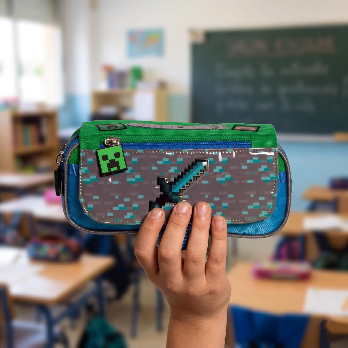 Ruz Lapicera Triple Infantil y Preescolar | Minecraft | 100% Poliéster | Organizador Escolar para Niños con Múltiples Bolsillos y Cierre | Recomendado desde 3 años