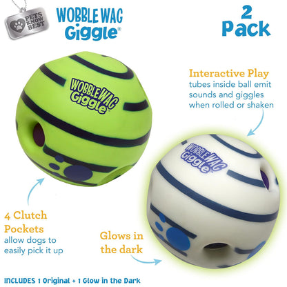 Wobble Wag Giggle Ball Paquete de 2 Juguetes interactivos para Perros, Divertidos Sonidos de risita Cuando se enrollan o se sacuden, Las Mascotas Saben Mejor: 1 Original y 1 Bola Que Brilla en la