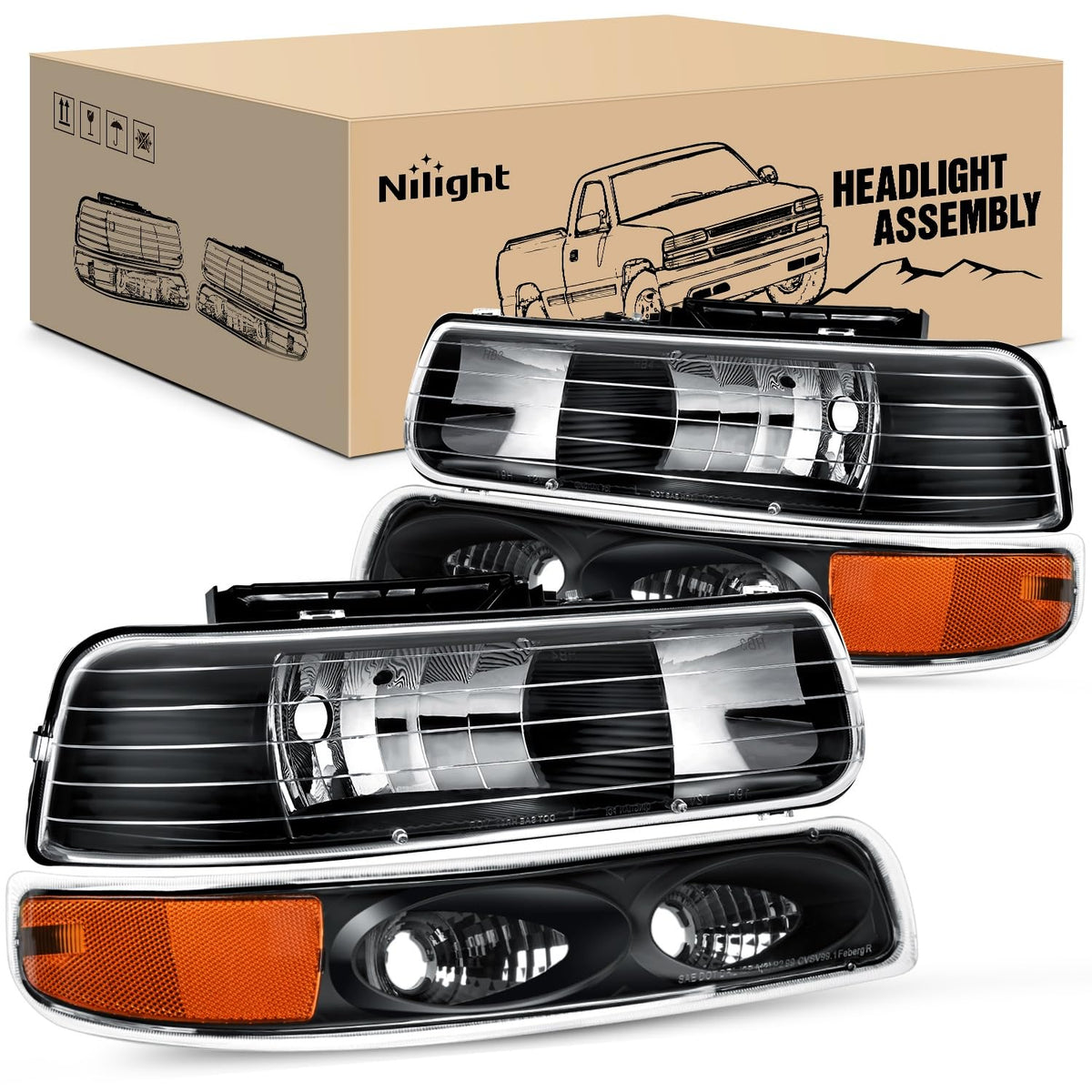 Faros delanteros Nilight 1999 2000 2001 2002 Silverado 2000 2001 2002 2003 2004 2005 2006 Suburban faros delanteros, 2001 2002 2003 2004 2005 2006 Tahoe Faro negro ámbar. Paquete de 4