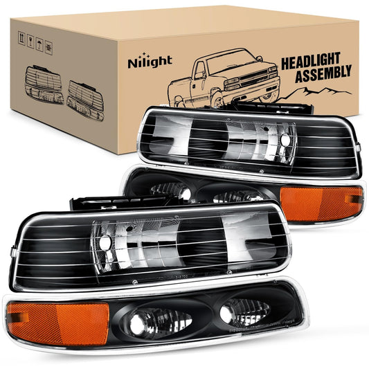 Faros delanteros Nilight 1999 2000 2001 2002 Silverado 2000 2001 2002 2003 2004 2005 2006 Suburban faros delanteros, 2001 2002 2003 2004 2005 2006 Tahoe Faro negro ámbar. Paquete de 4