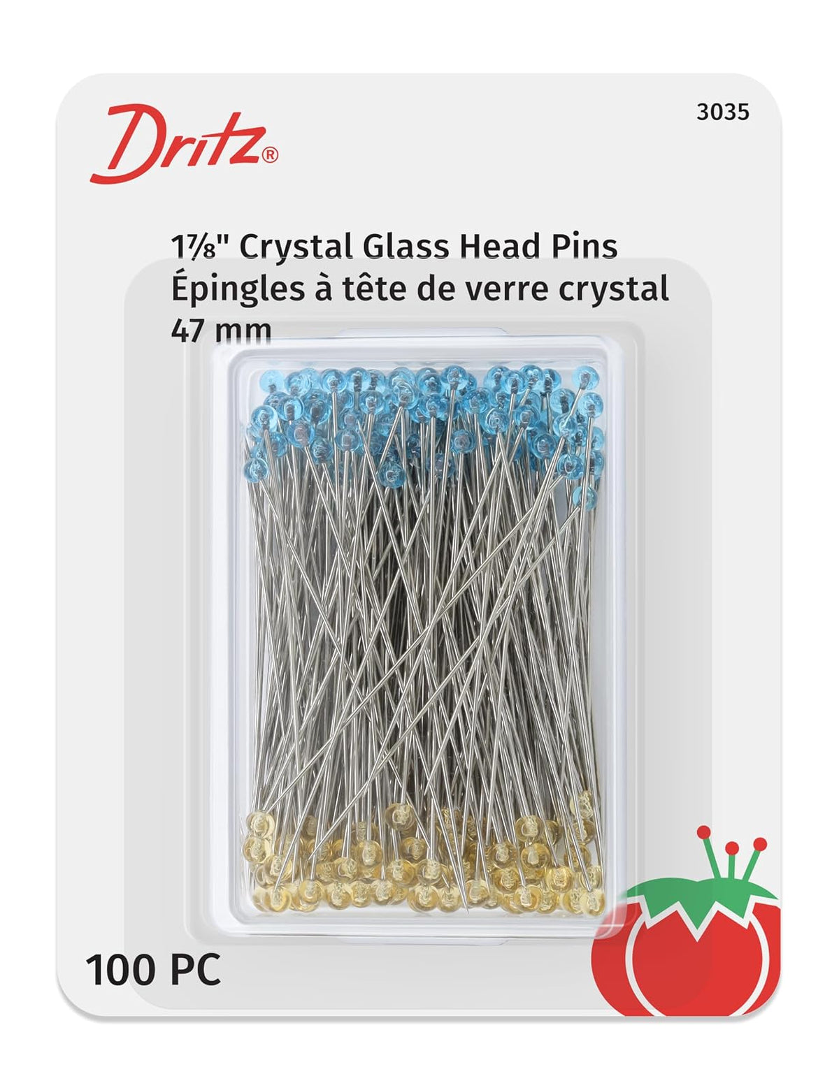 Dritz 3035 - Clavos de Cabeza de Cristal (100 Unidades) | Los cabezales de vidrio resistentes al calor no se derriten bajo planchado, perfecto para acolchado y costura de precisión