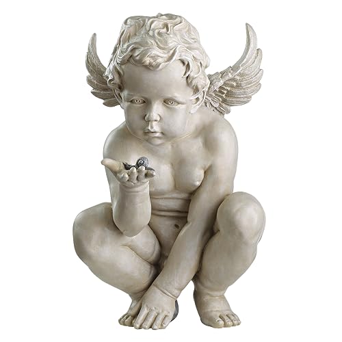 Design Toscano EU4360 Life'S Mysteries Estatua de jardín de querubines, 15 Pulgadas, Piedra Antigua