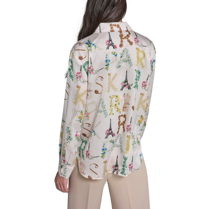 Karl Lagerfeld - Blusa de Manga Larga con Cuello Abotonado para Mujer